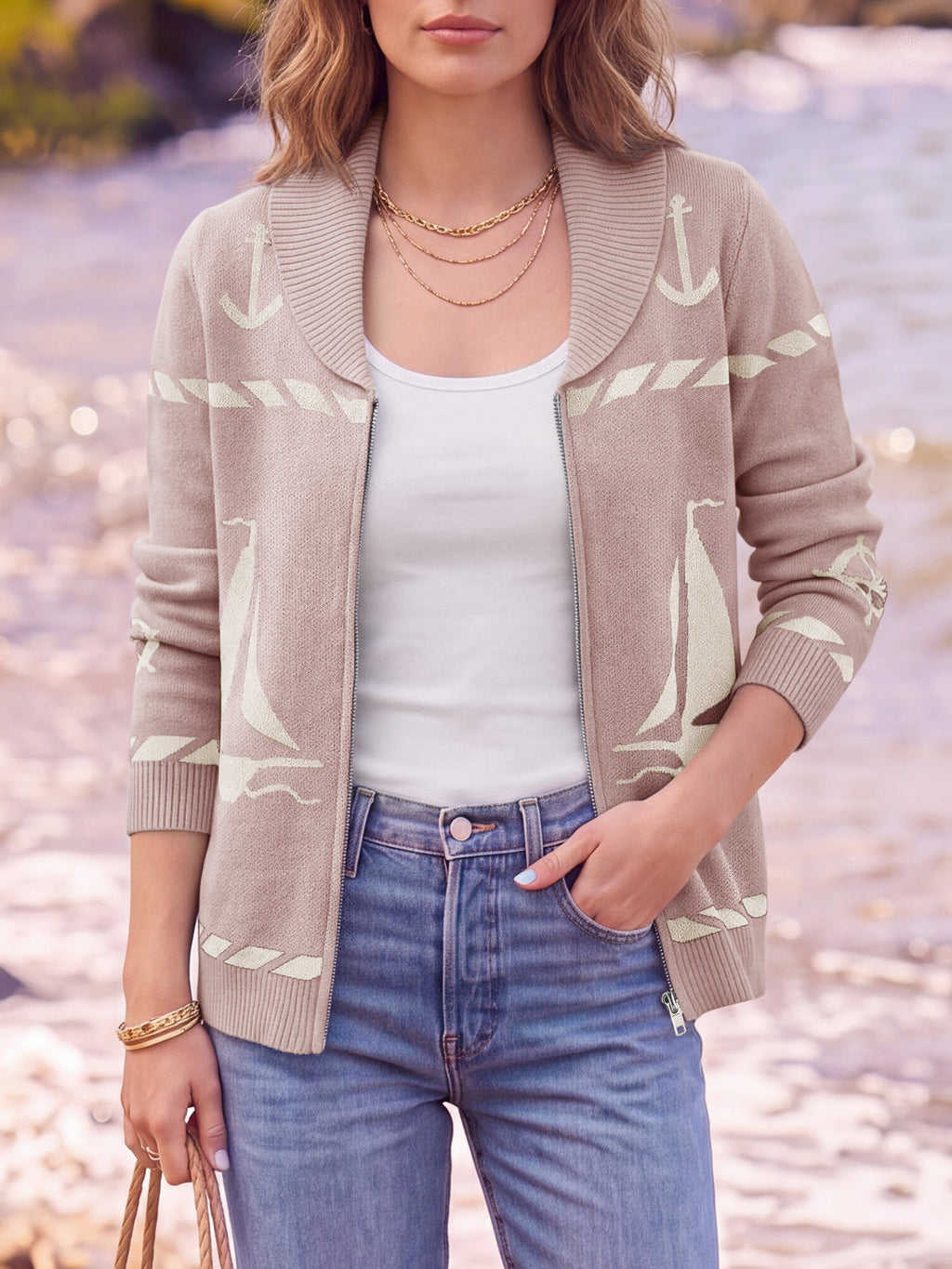 usvara Womens Zip Up Collared Sweater