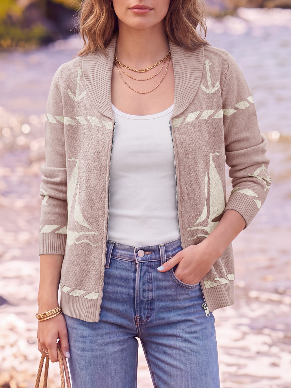 usvara Womens Zip Up Collared Sweater