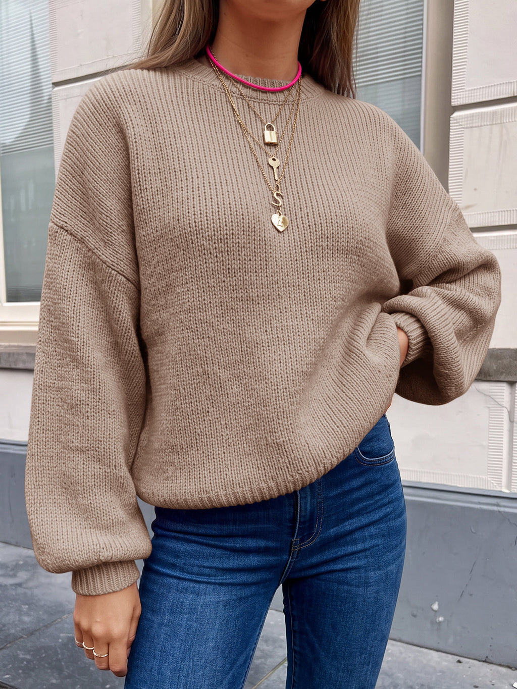 usvara Womens Crew Neck Slouchy Knit Pullover