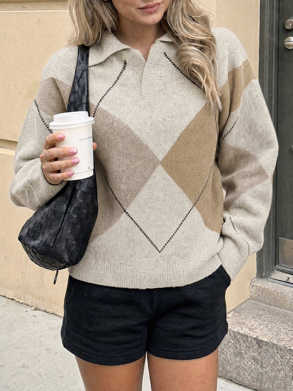 usvara Womens Collared V Neck Argyle Sweater