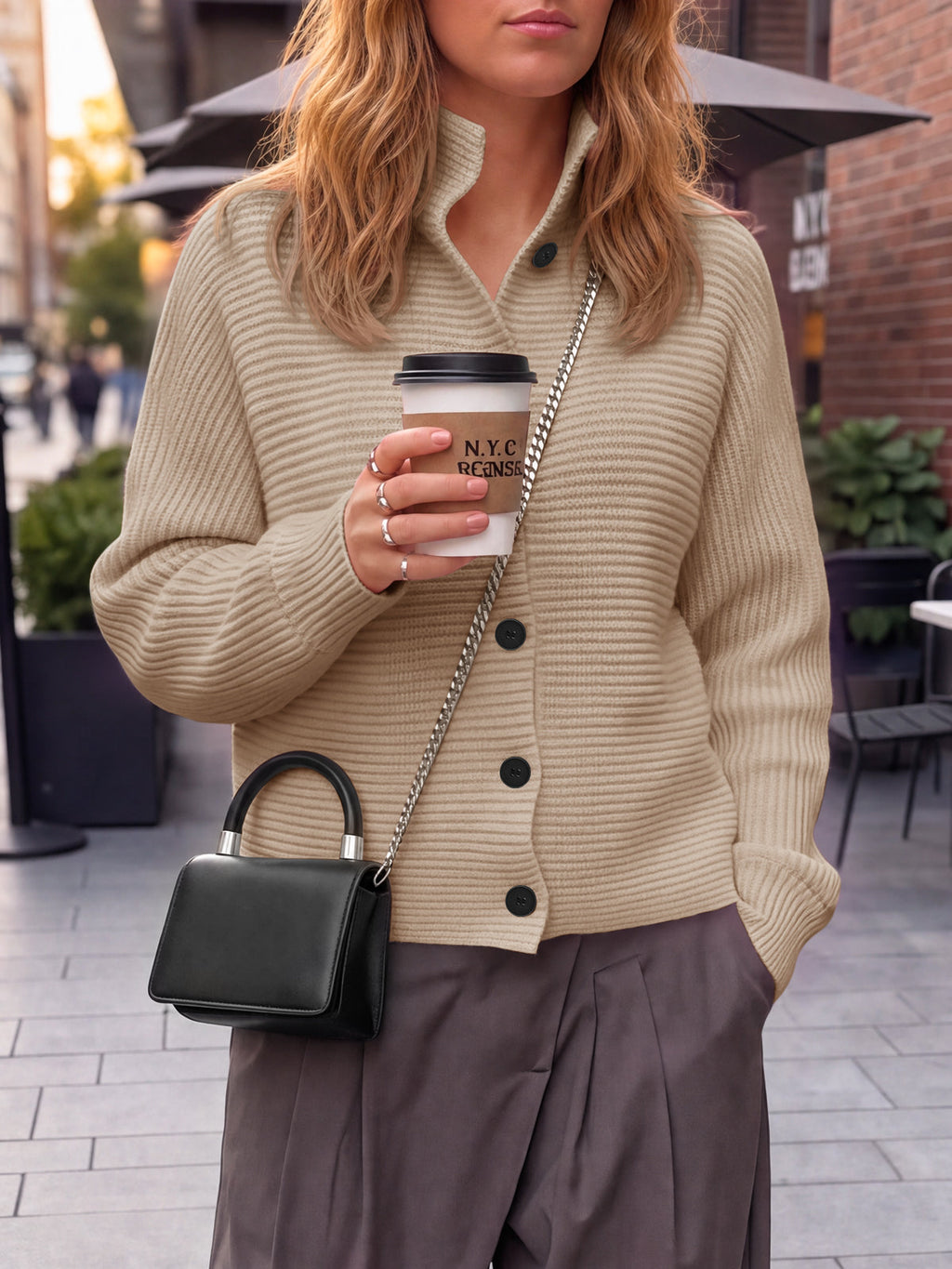 usvara Womens Mock Neck Button Cardigan