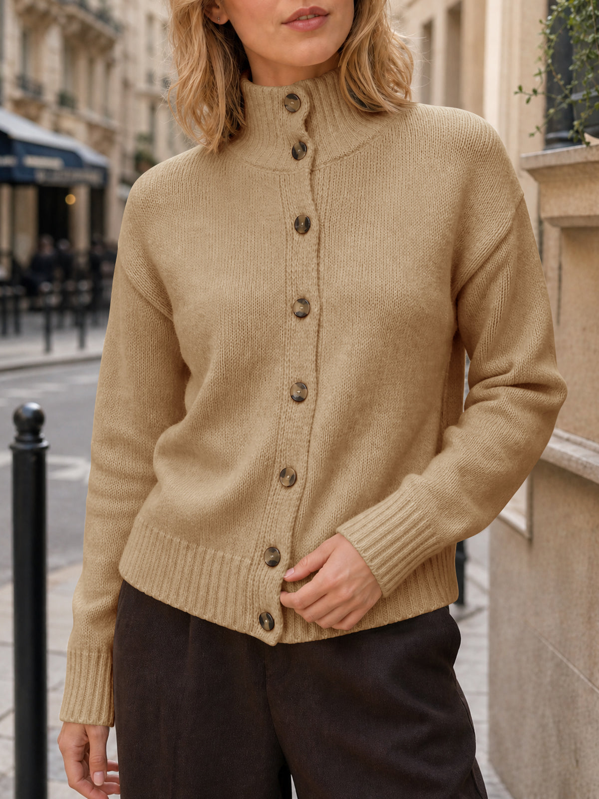 usvara Womens Mock Neck Button Up Cardigans