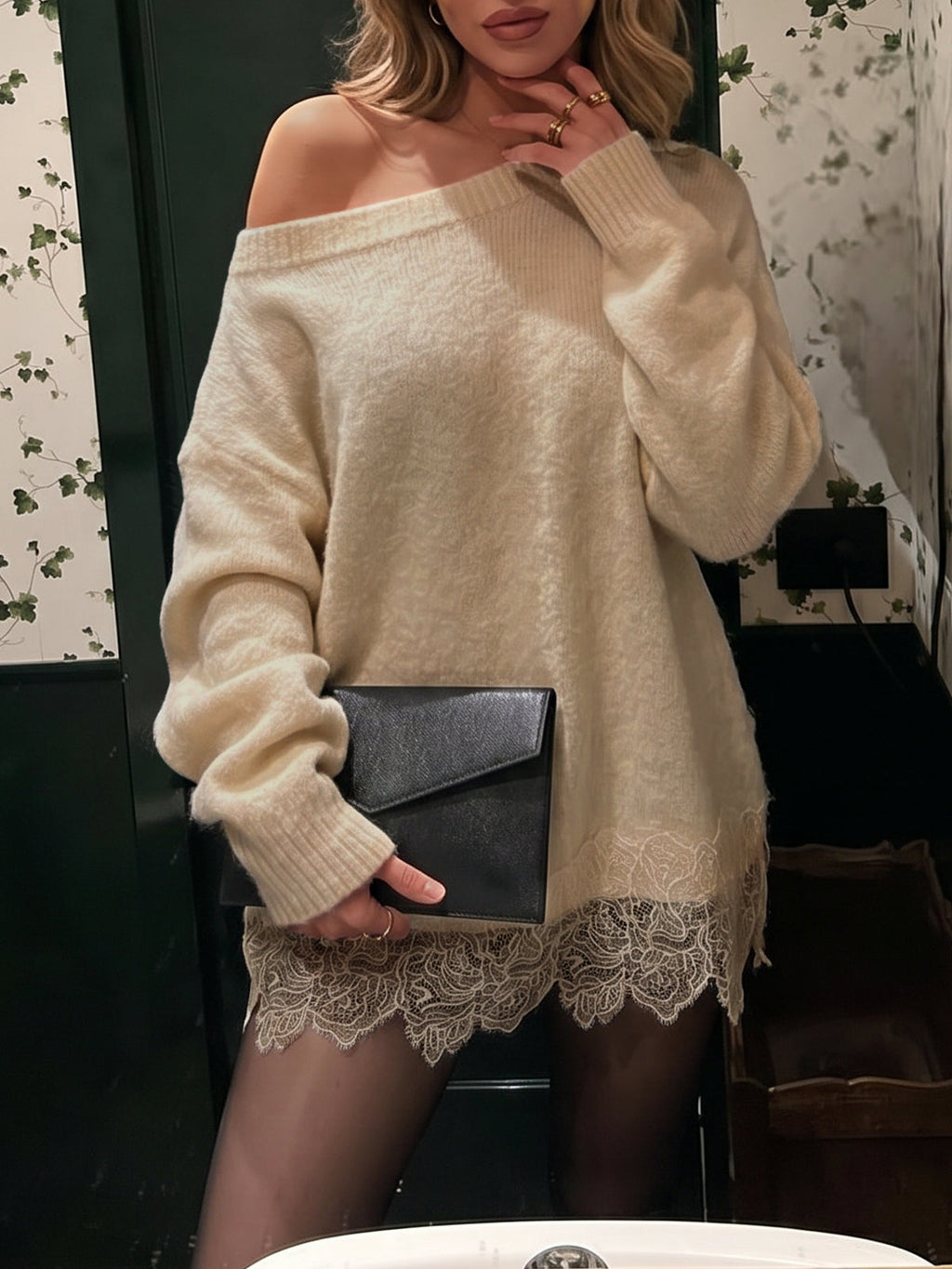 usvara Women Lace Patchwork Sweater