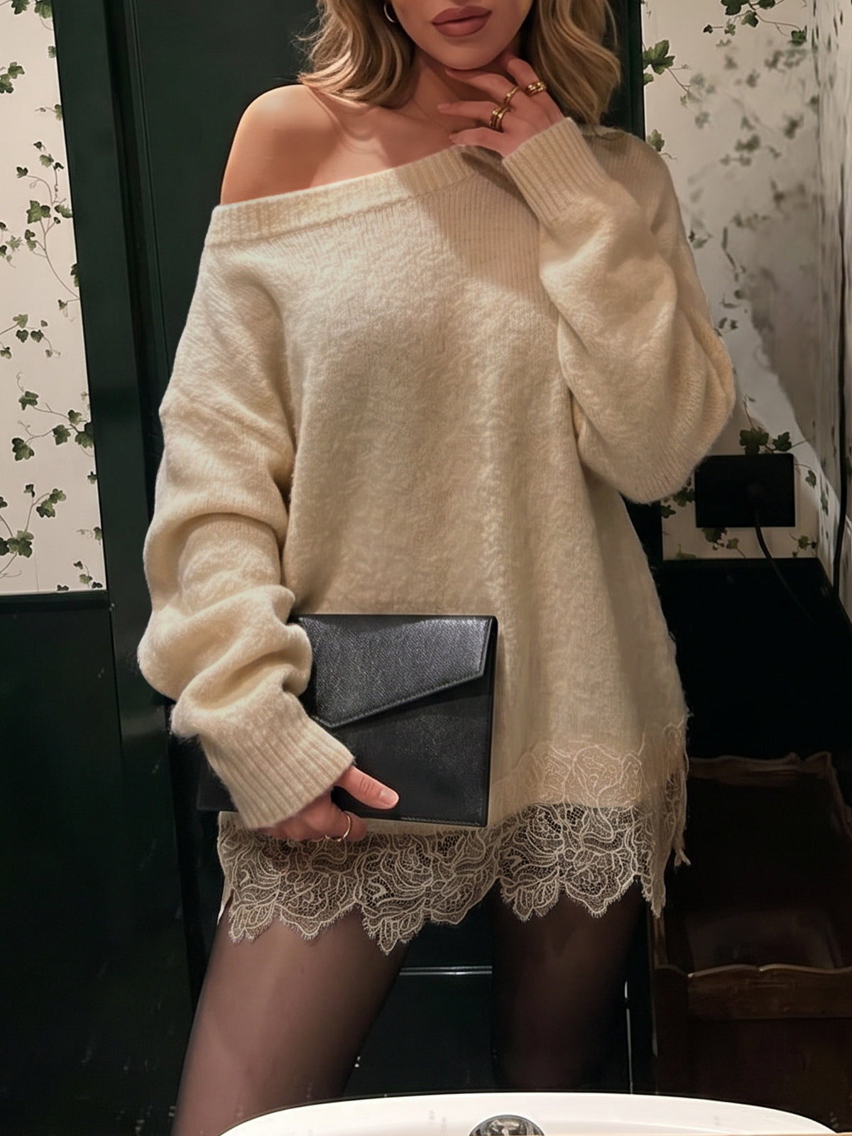 usvara Women Lace Patchwork Sweater