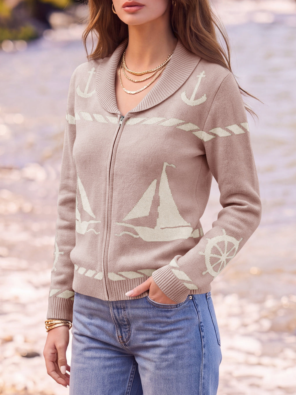 usvara Womens Zip Up Collared Sweater