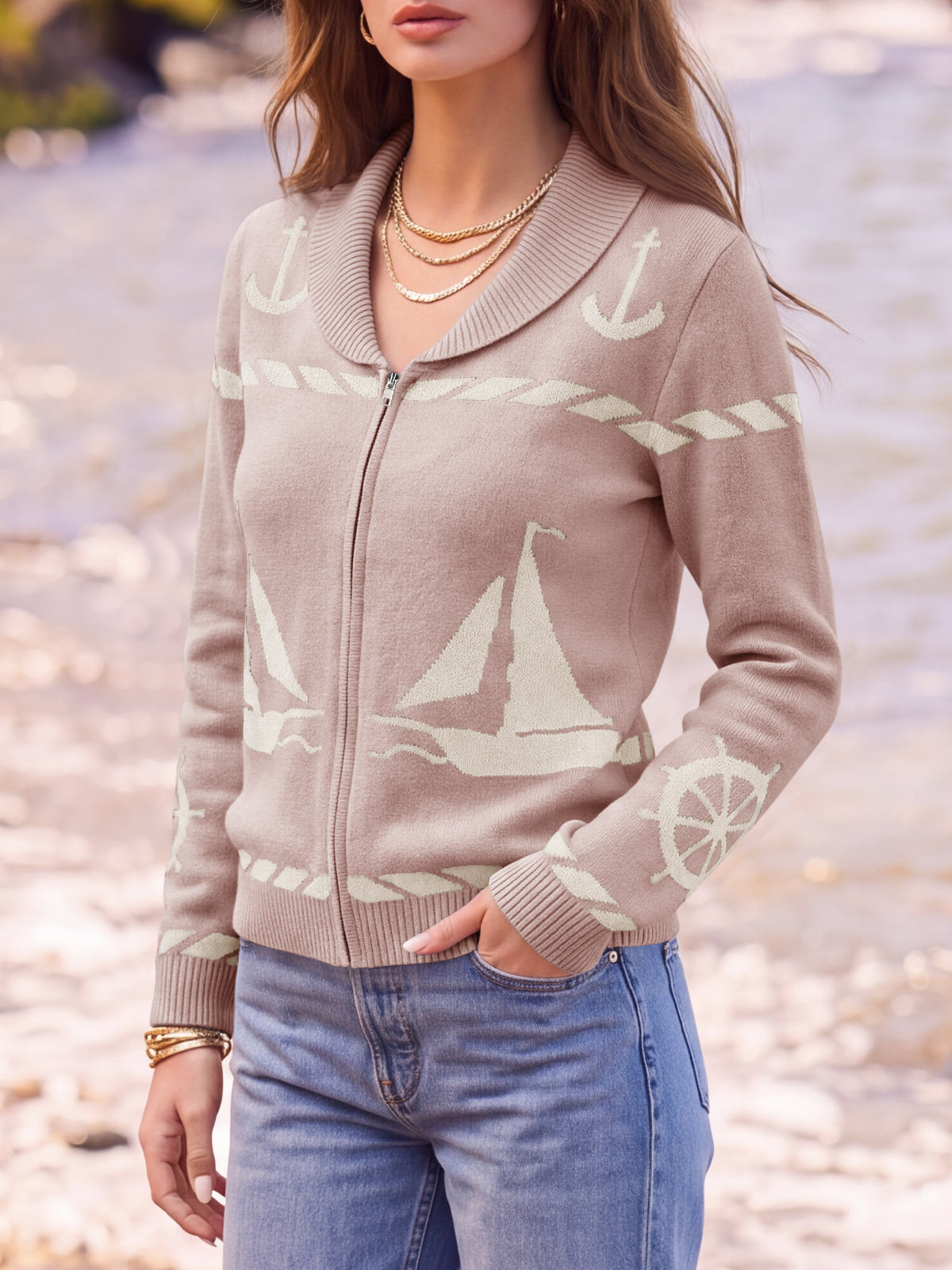 usvara Womens Zip Up Collared Sweater