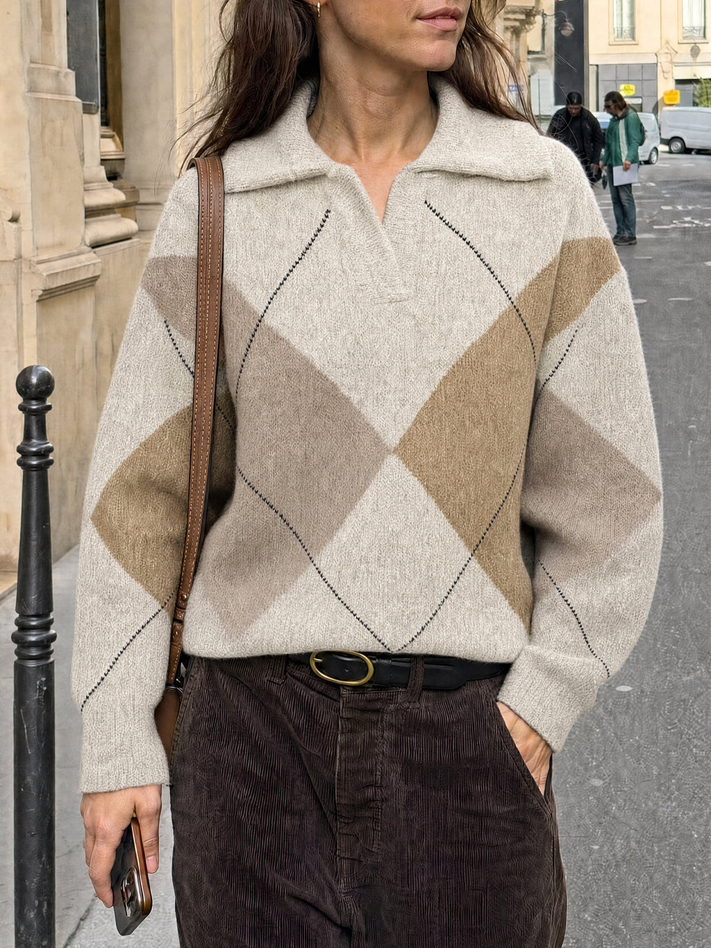 usvara Womens Collared V Neck Argyle Sweater