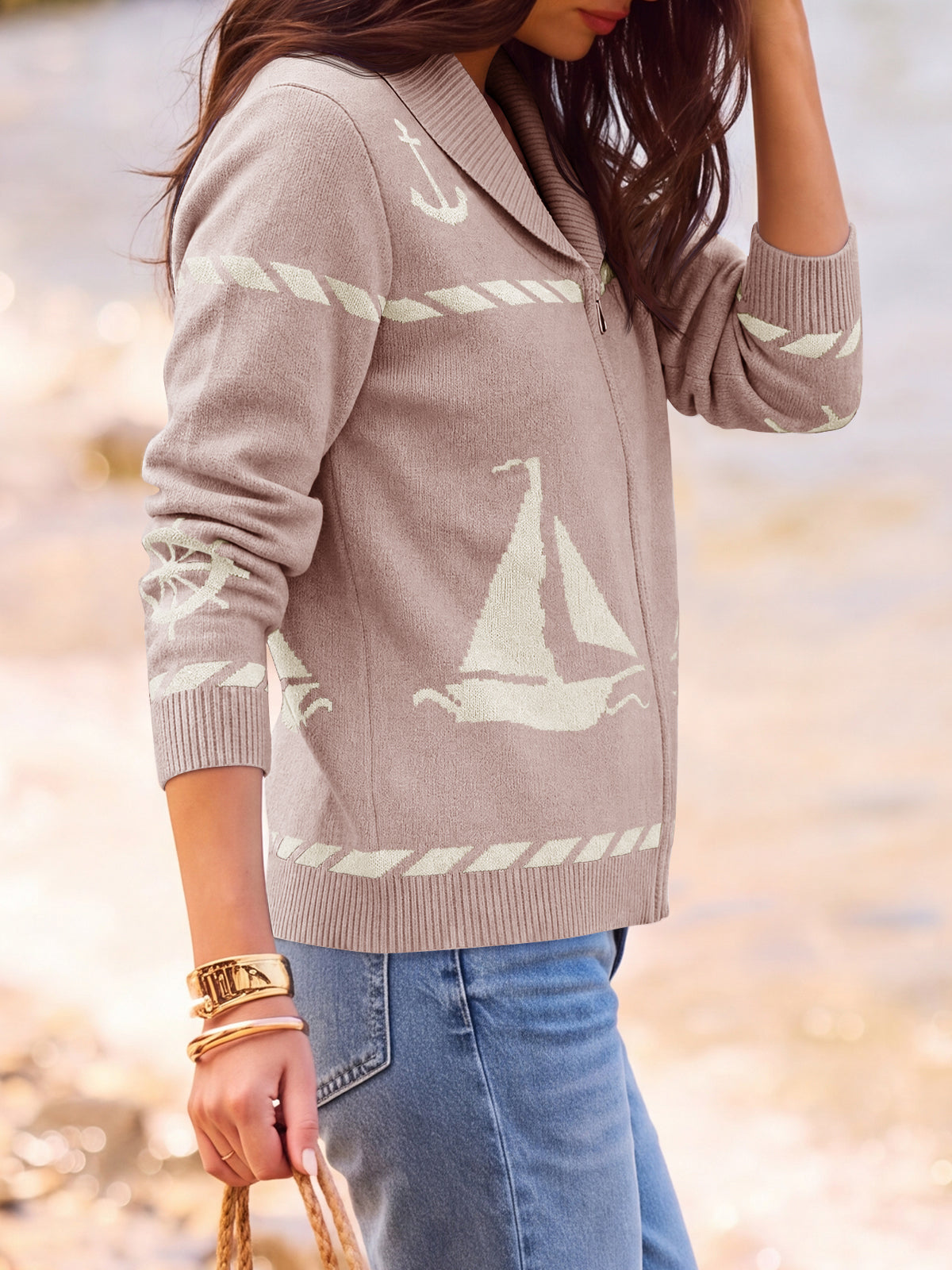 usvara Womens Zip Up Collared Sweater