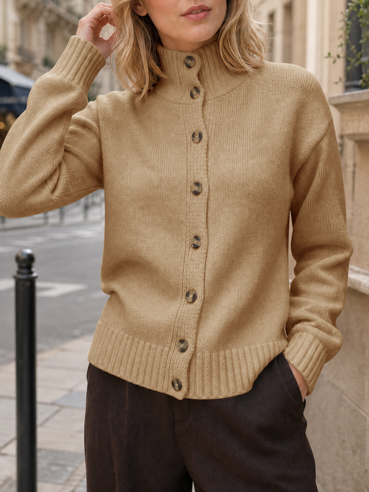 usvara Womens Mock Neck Button Up Cardigans