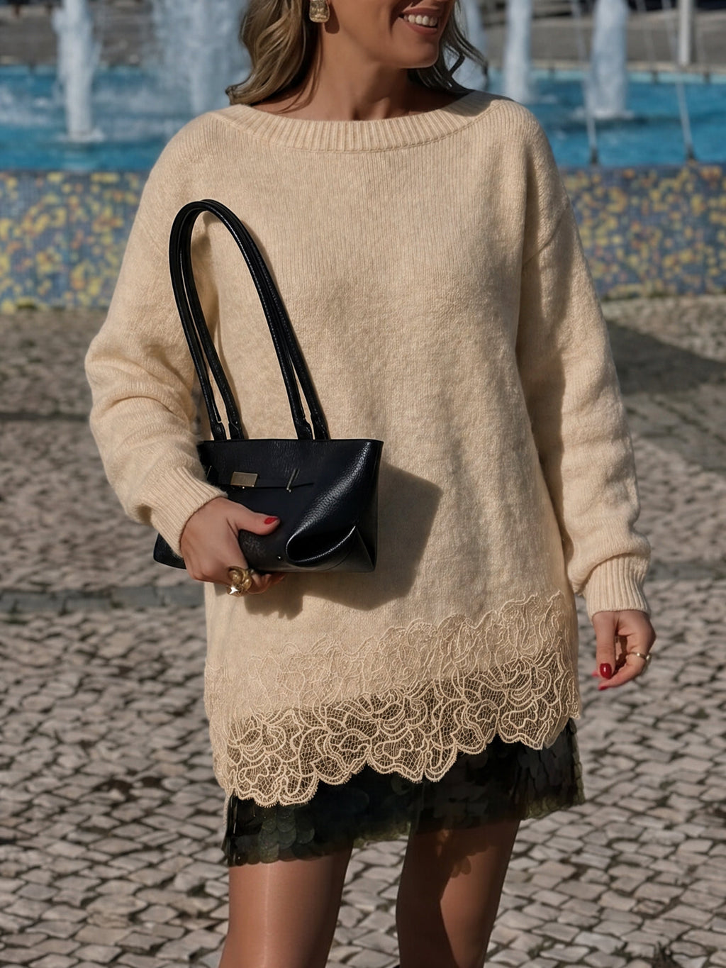 usvara Women Lace Patchwork Sweater