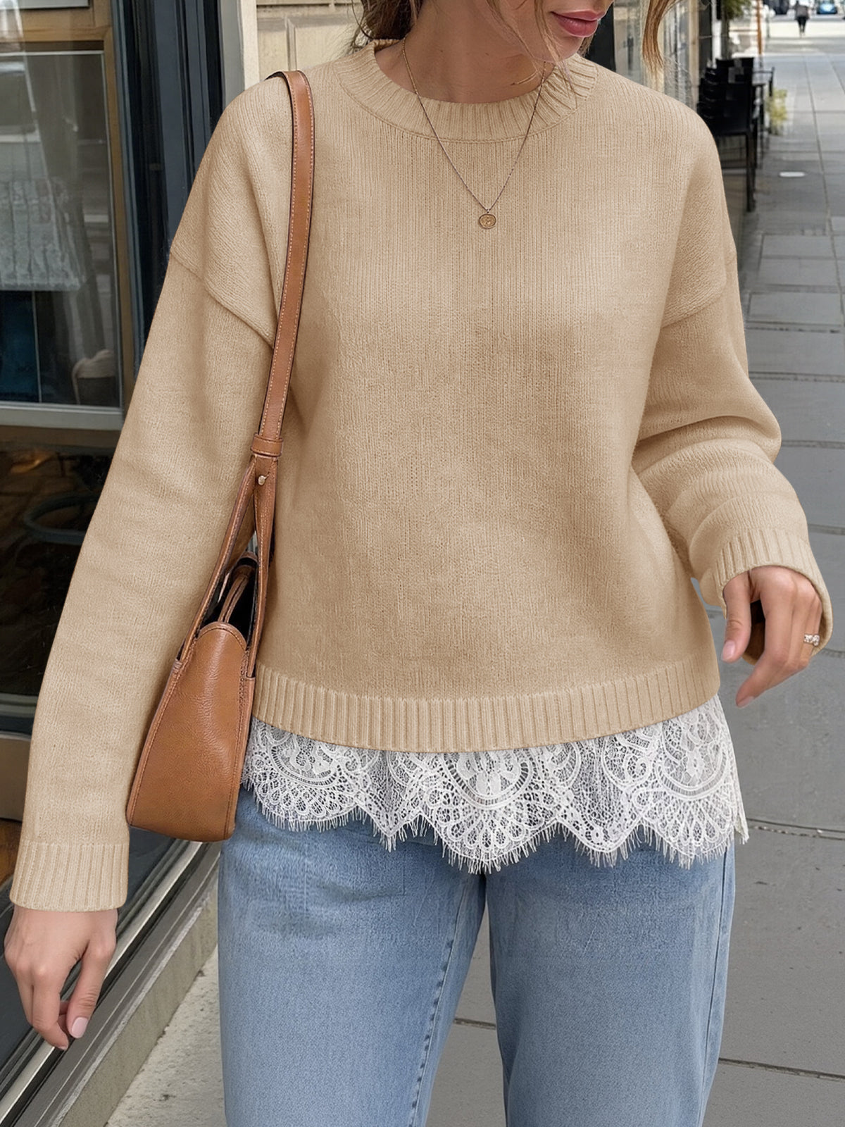 usvara Womens Lace Patchwork Knit Sweater