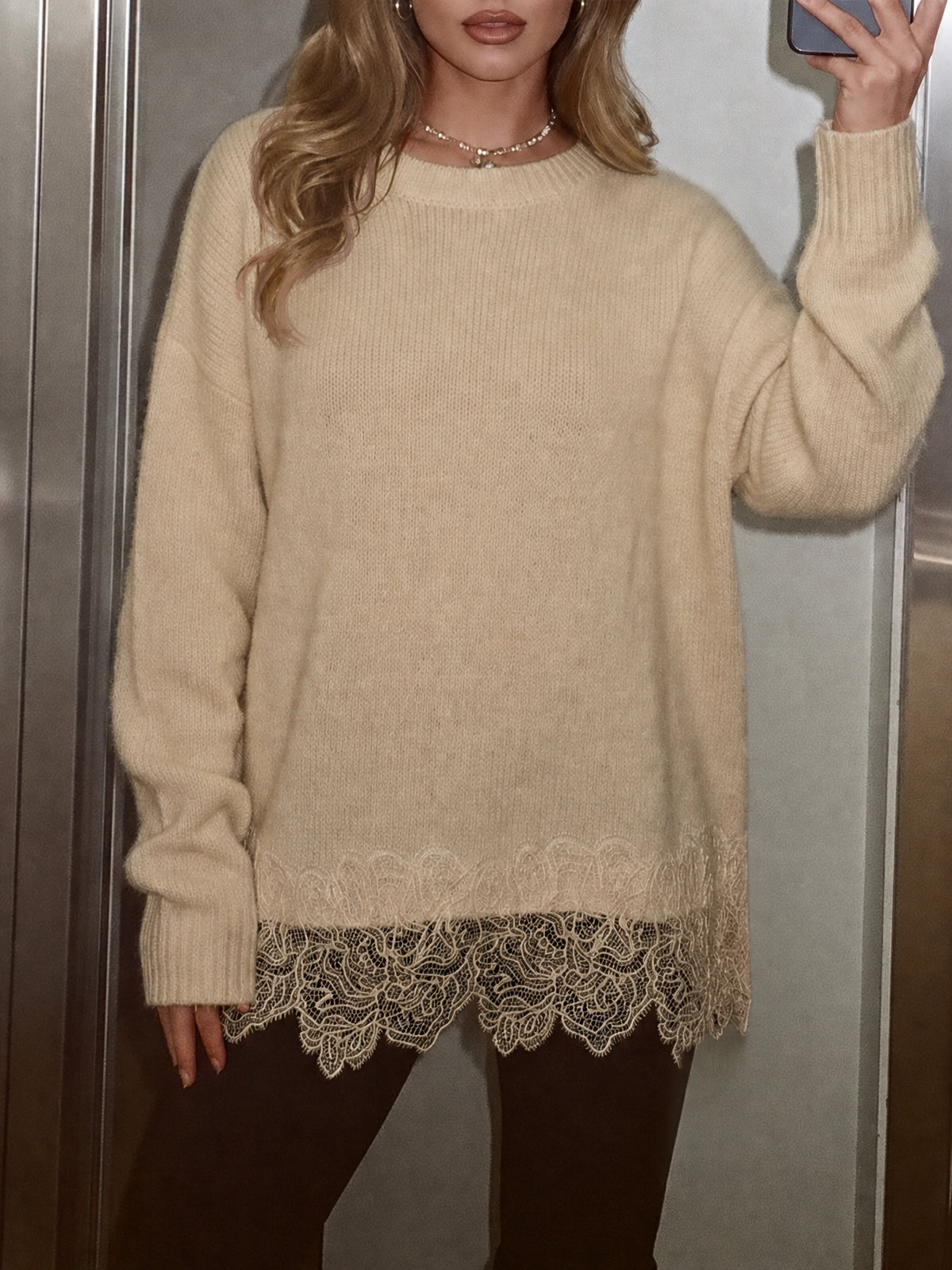 usvara Women Lace Patchwork Sweater