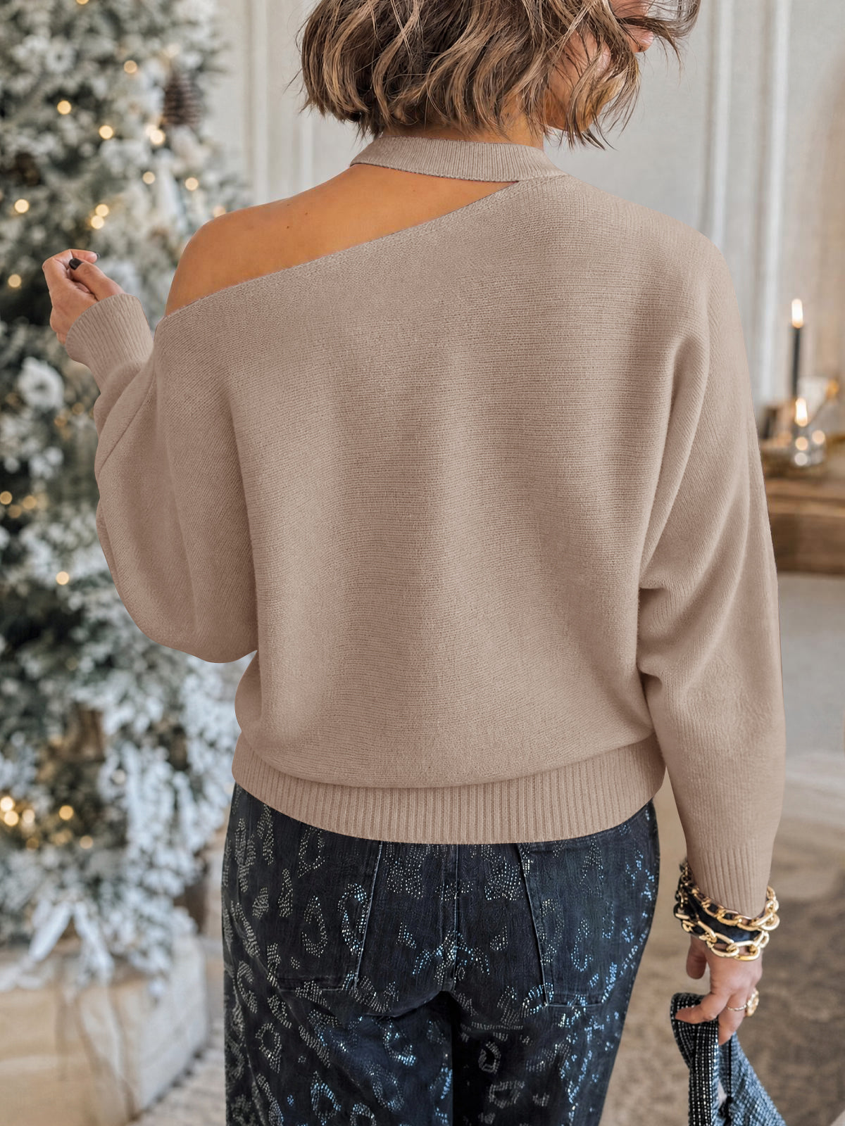 usvara Womens Off Shoulder Halter Sweater