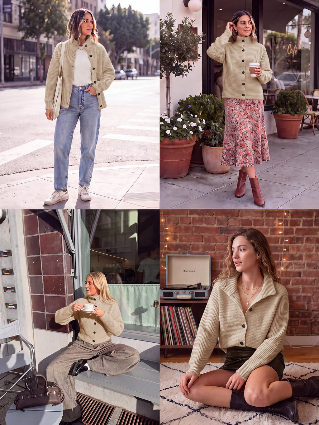usvara Womens Mock Neck Button Cardigan