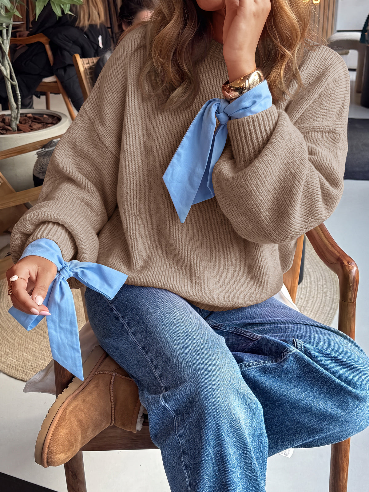usvara Womens Crew Neck Slouchy Knit Pullover