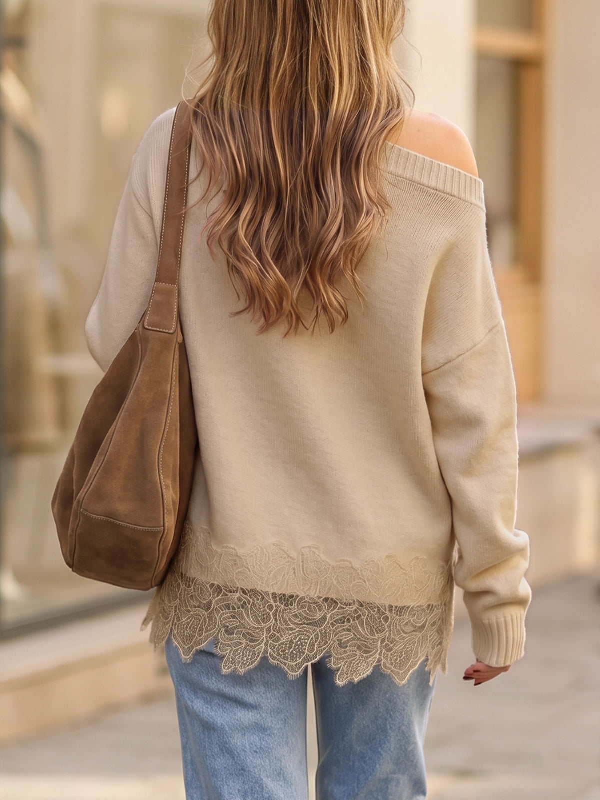 usvara Women Lace Patchwork Sweater