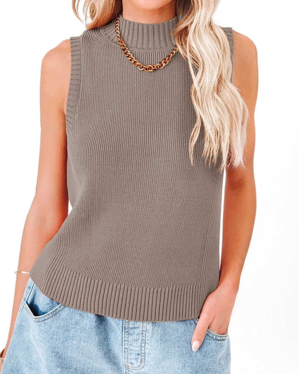 usvara Womens High Neck Ribbed Tank Tops