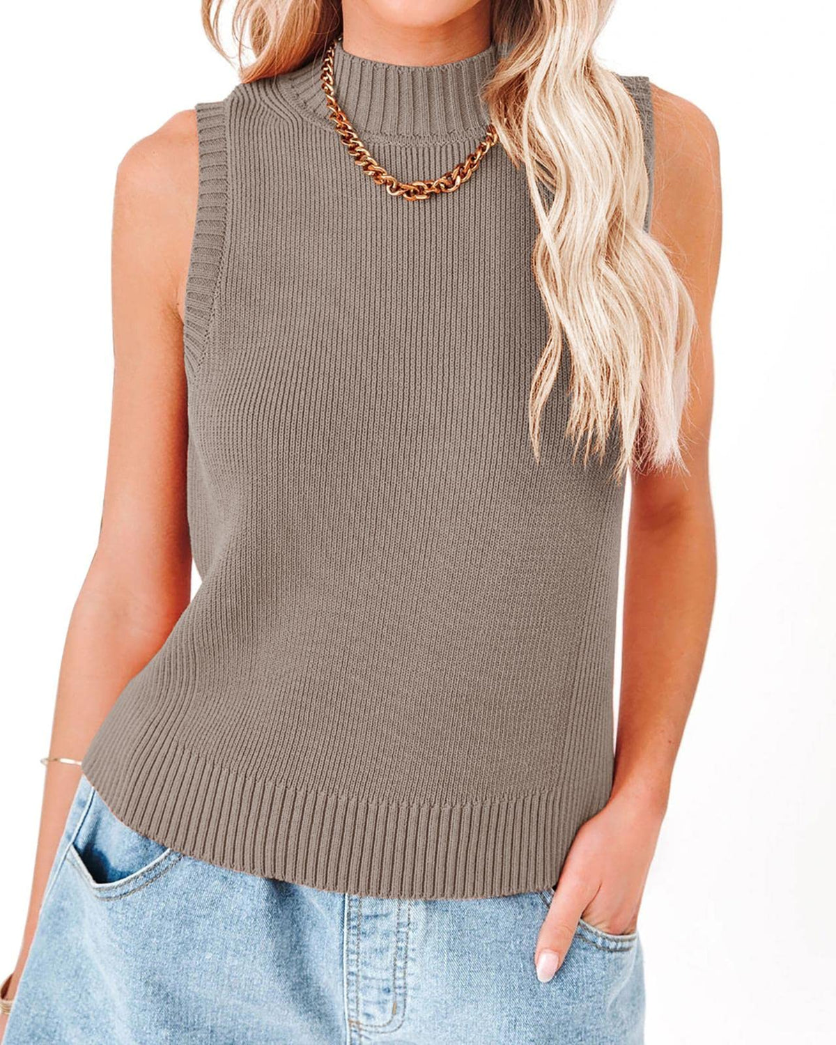 usvara Womens High Neck Ribbed Tank Tops