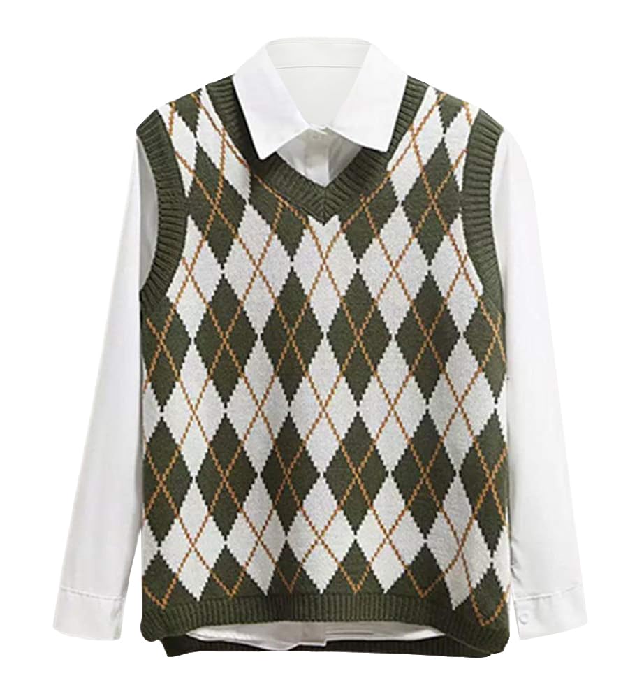 usvara Womens V Neck Argyle Knit Tops