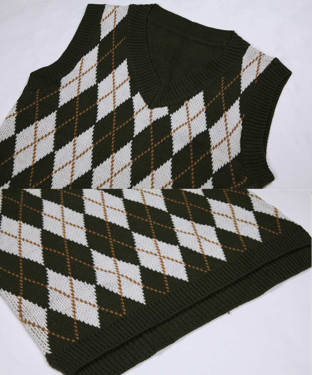 usvara Womens V Neck Argyle Knit Tops