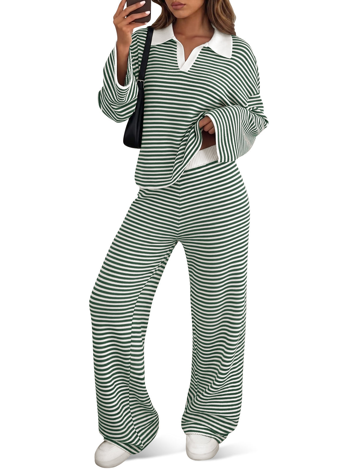 usvara Womens Striped 2 Piece Knit Outfit