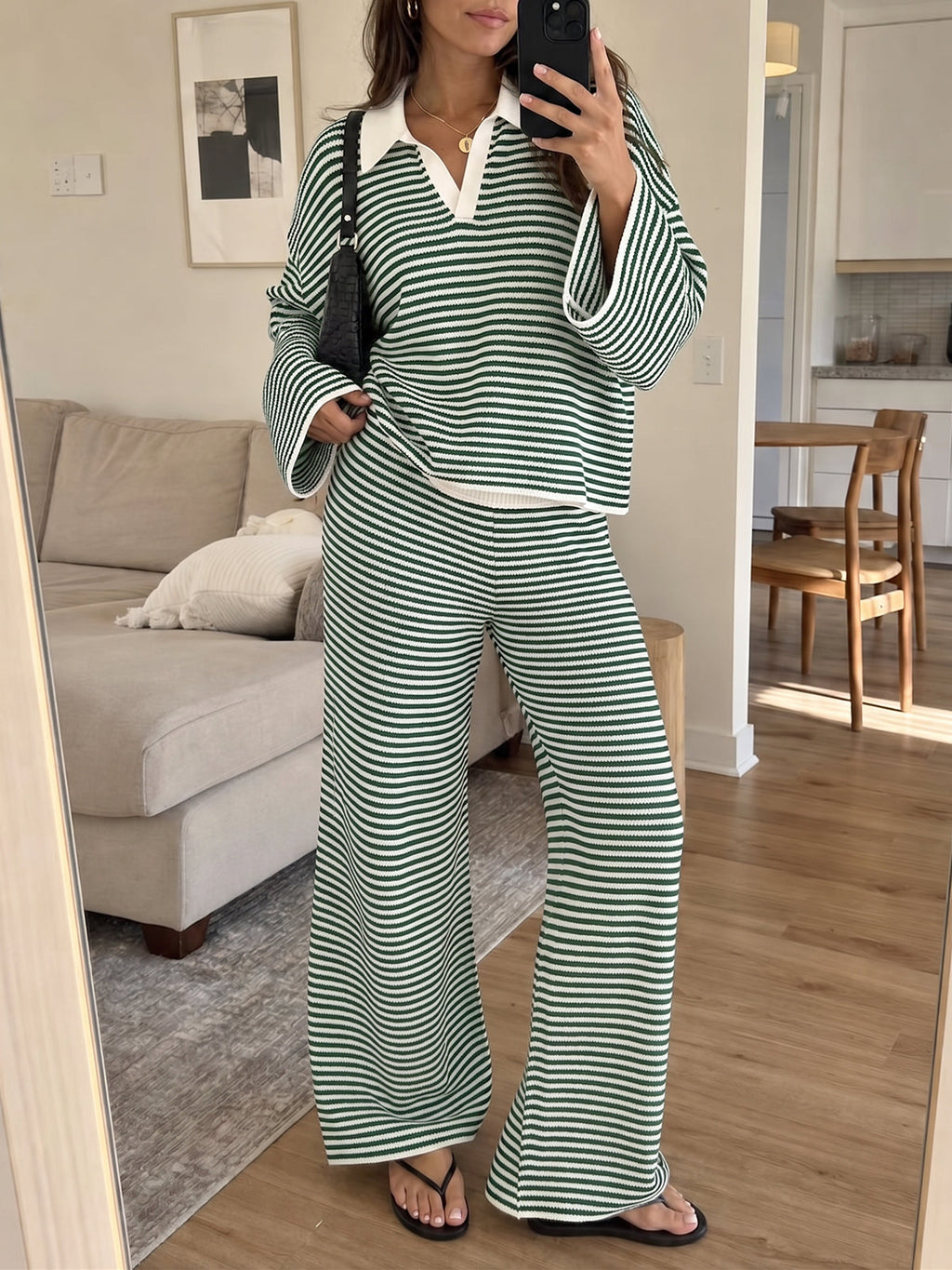 usvara Womens Striped 2 Piece Knit Outfit