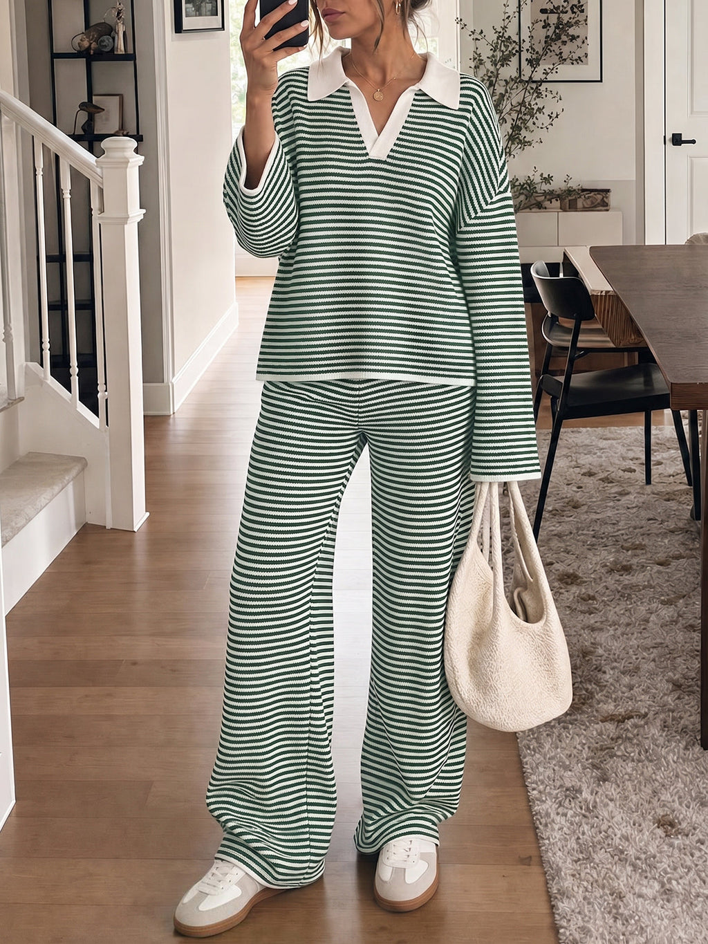 usvara Womens Striped 2 Piece Knit Outfit