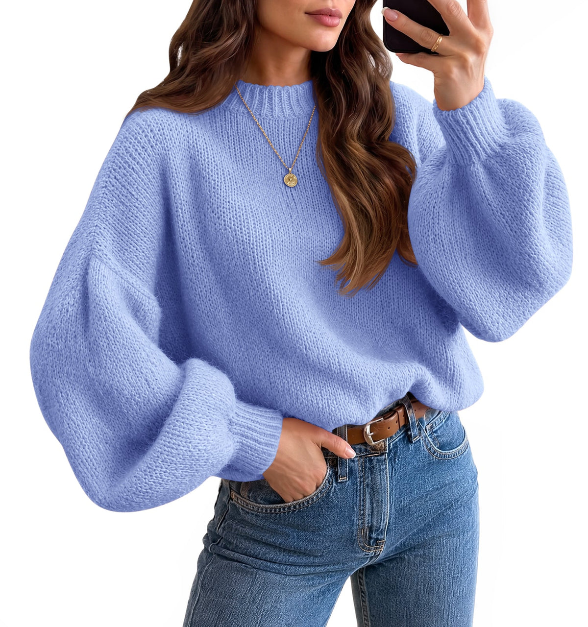 usvara Womens Crew Neck Slouchy Knit Pullover