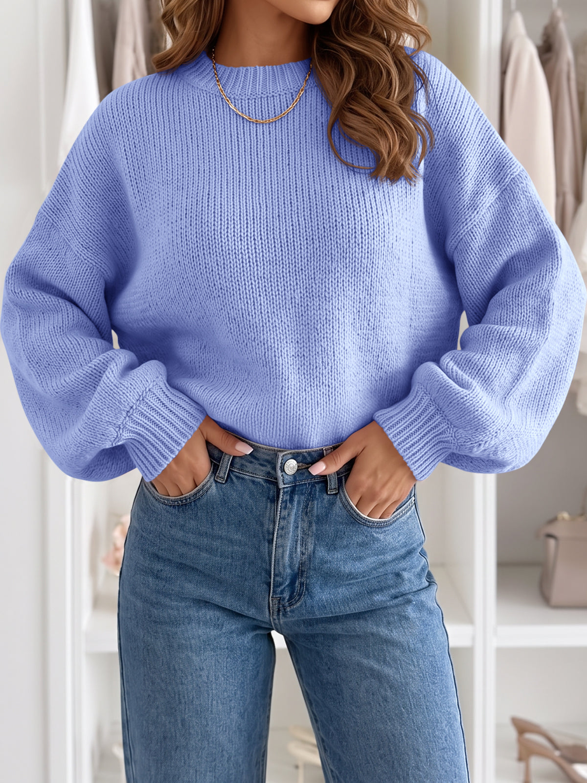 usvara Womens Crew Neck Slouchy Knit Pullover