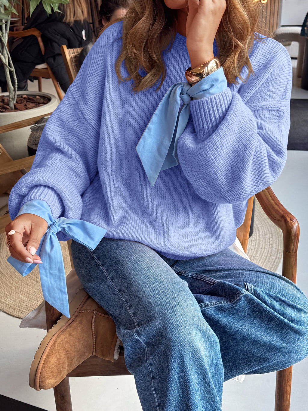 usvara Womens Crew Neck Slouchy Knit Pullover