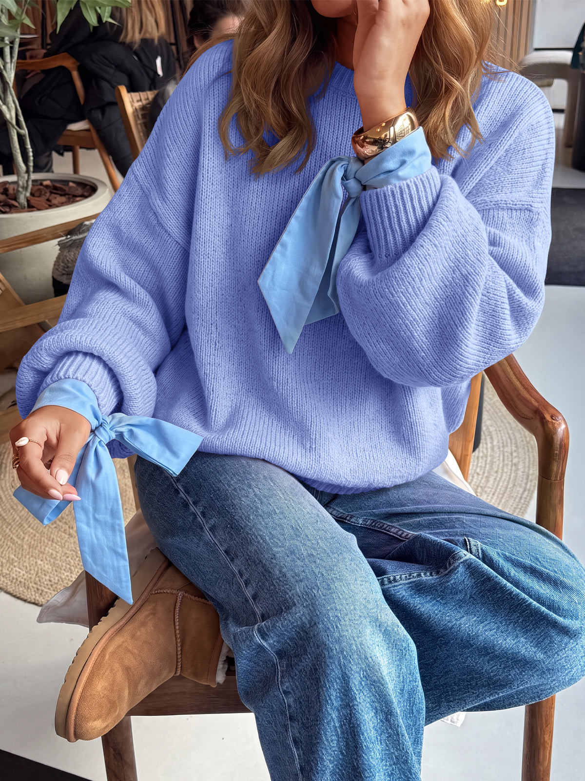 usvara Womens Crew Neck Slouchy Knit Pullover