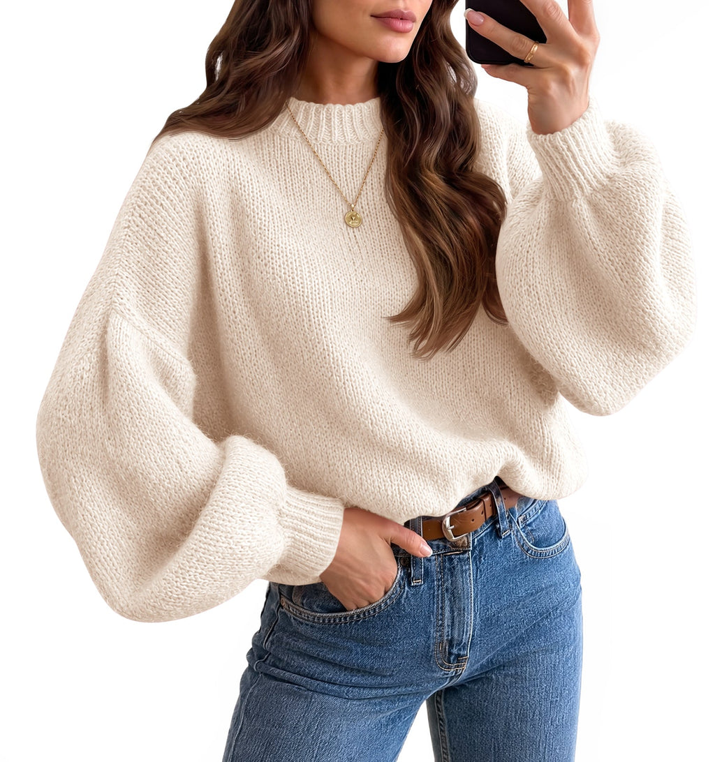 usvara Womens Crew Neck Slouchy Knit Pullover