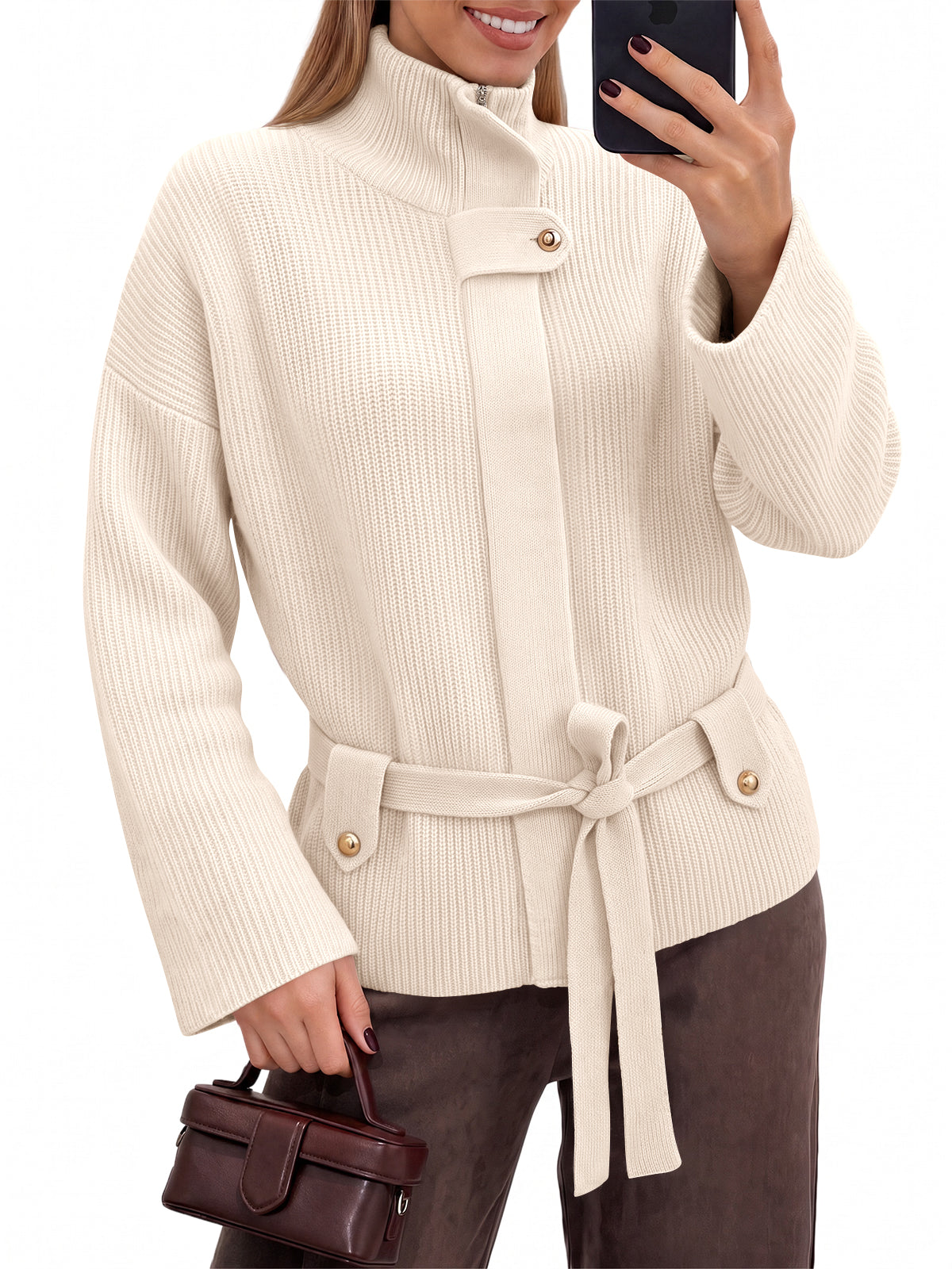 usvara Womens Zip Up Stand Collar Sweater