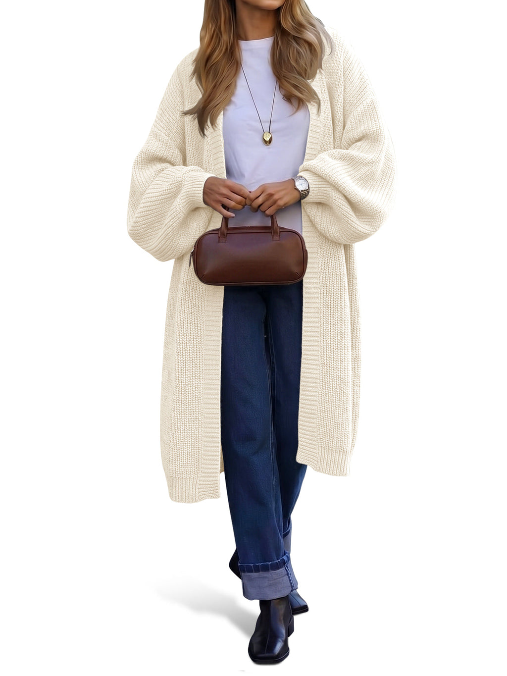 usvara Womens Oversized Long Open Front Cardigan