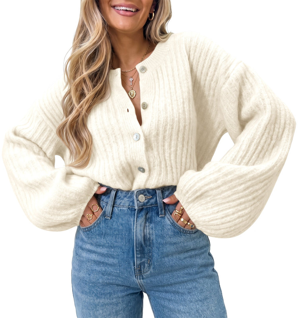 usvara Womens Lantern Sleeve Button Down Cardigan