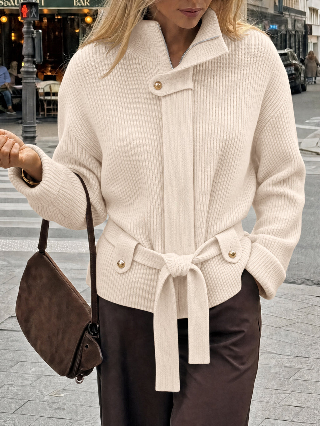usvara Womens Zip Up Stand Collar Sweater
