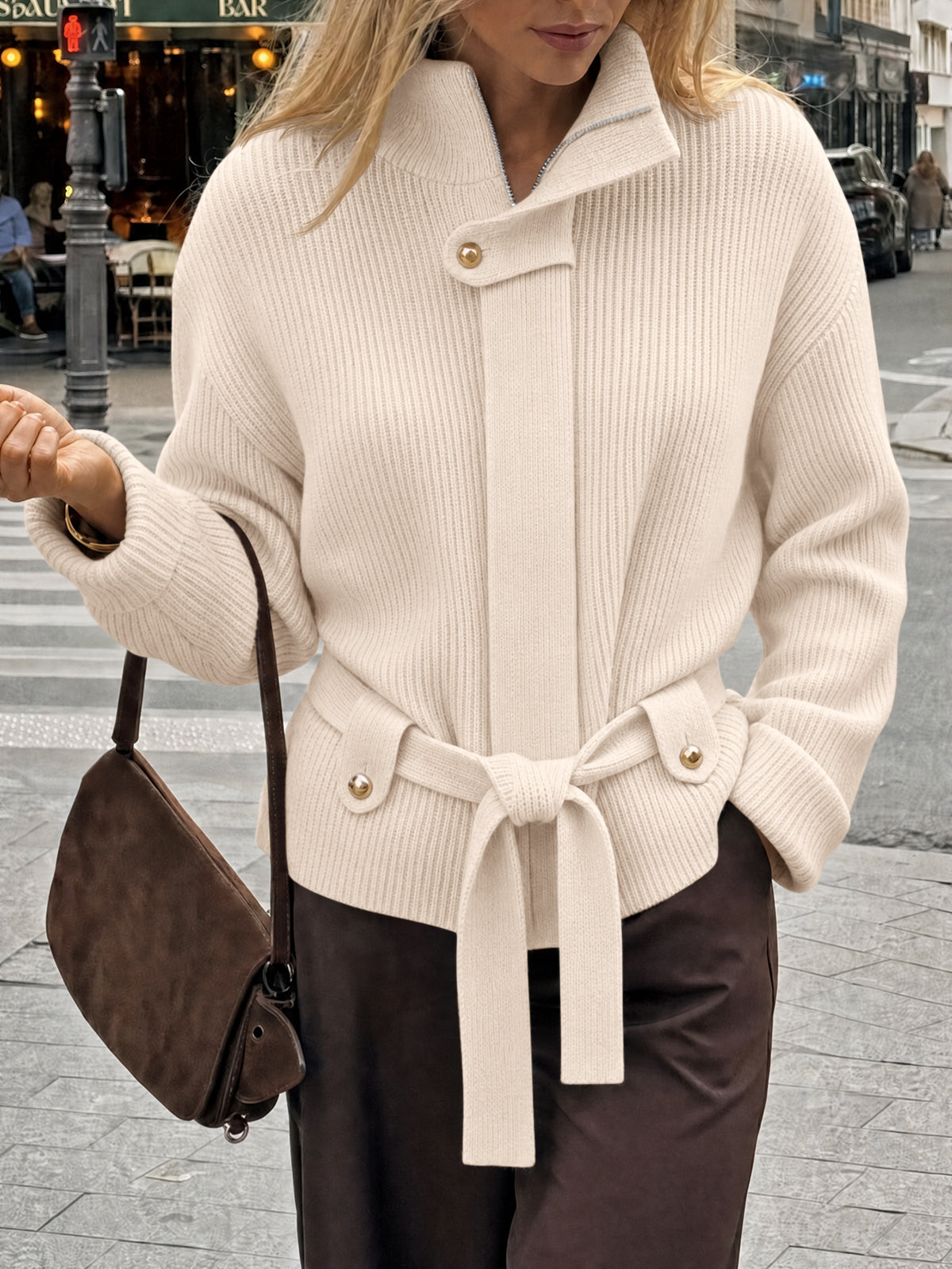 usvara Womens Zip Up Stand Collar Sweater