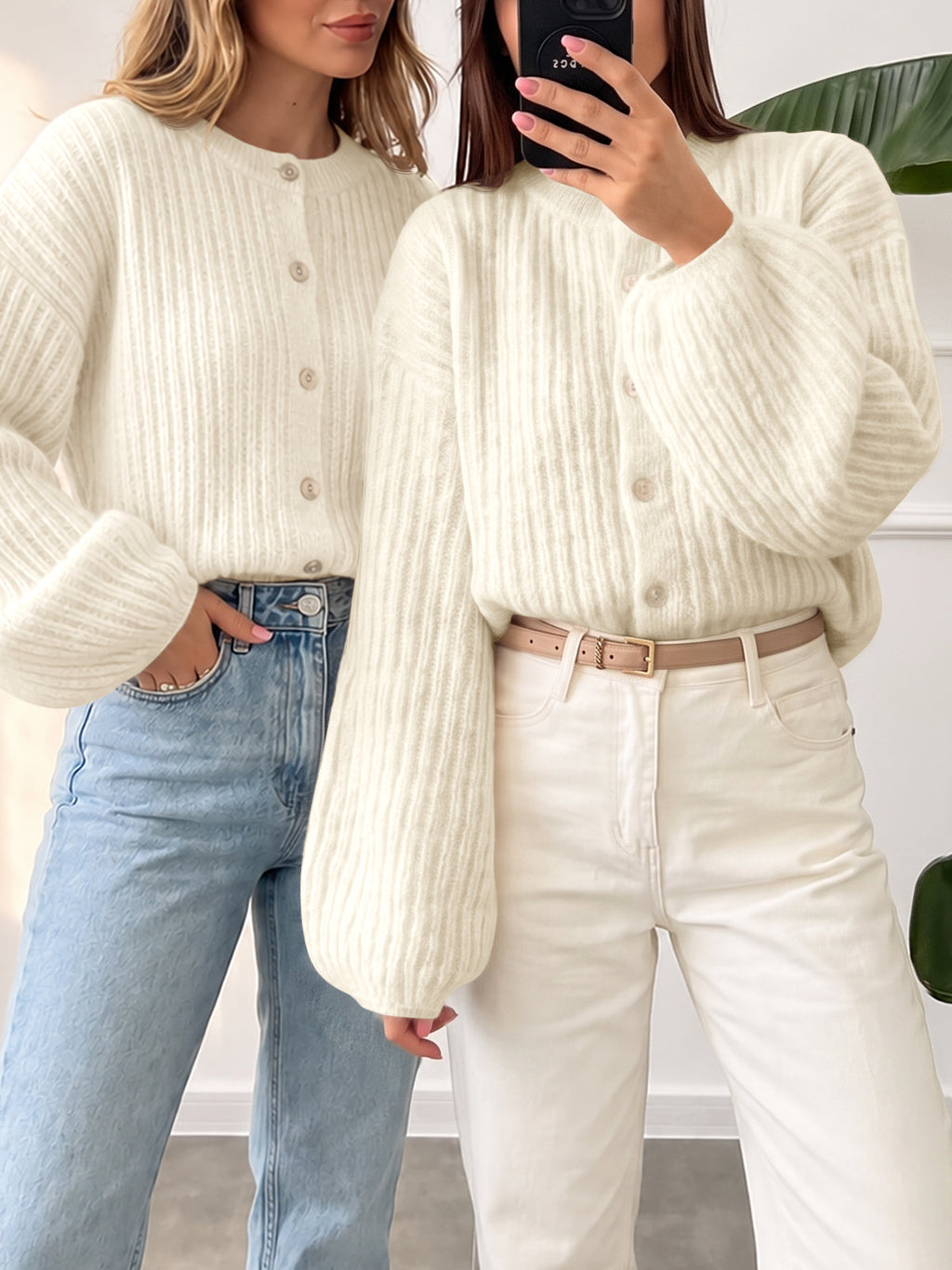 usvara Womens Lantern Sleeve Button Down Cardigan