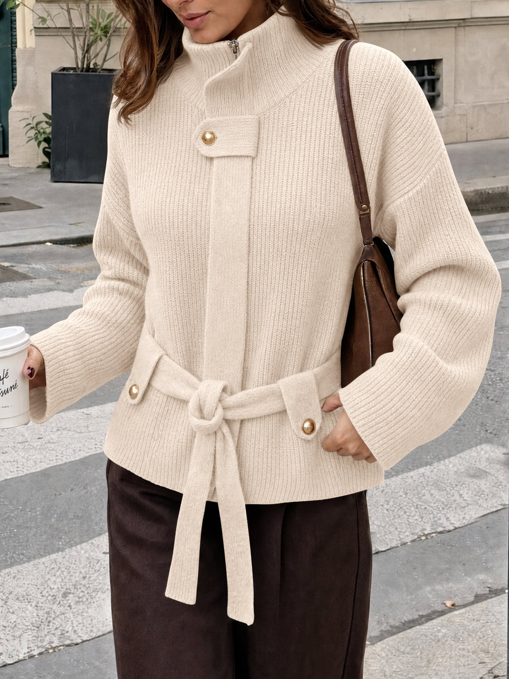 usvara Womens Zip Up Stand Collar Sweater