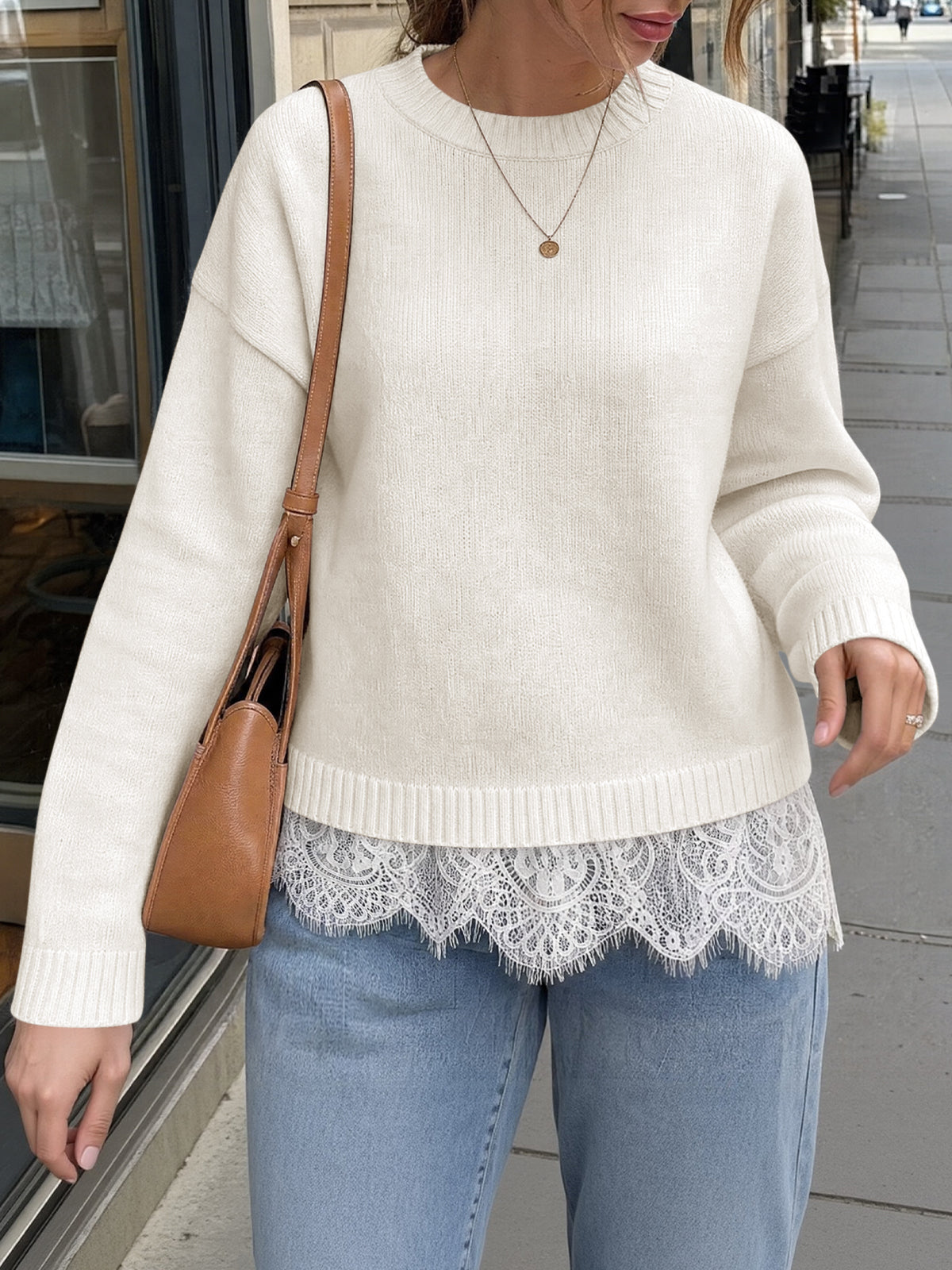 usvara Womens Lace Patchwork Knit Sweater