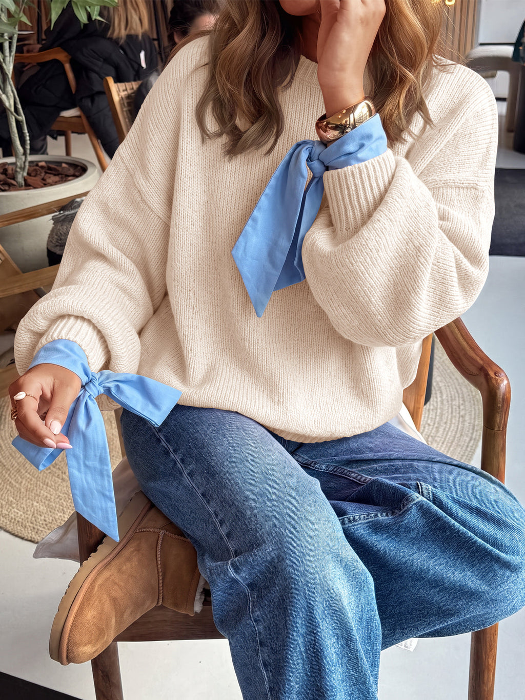usvara Womens Crew Neck Slouchy Knit Pullover