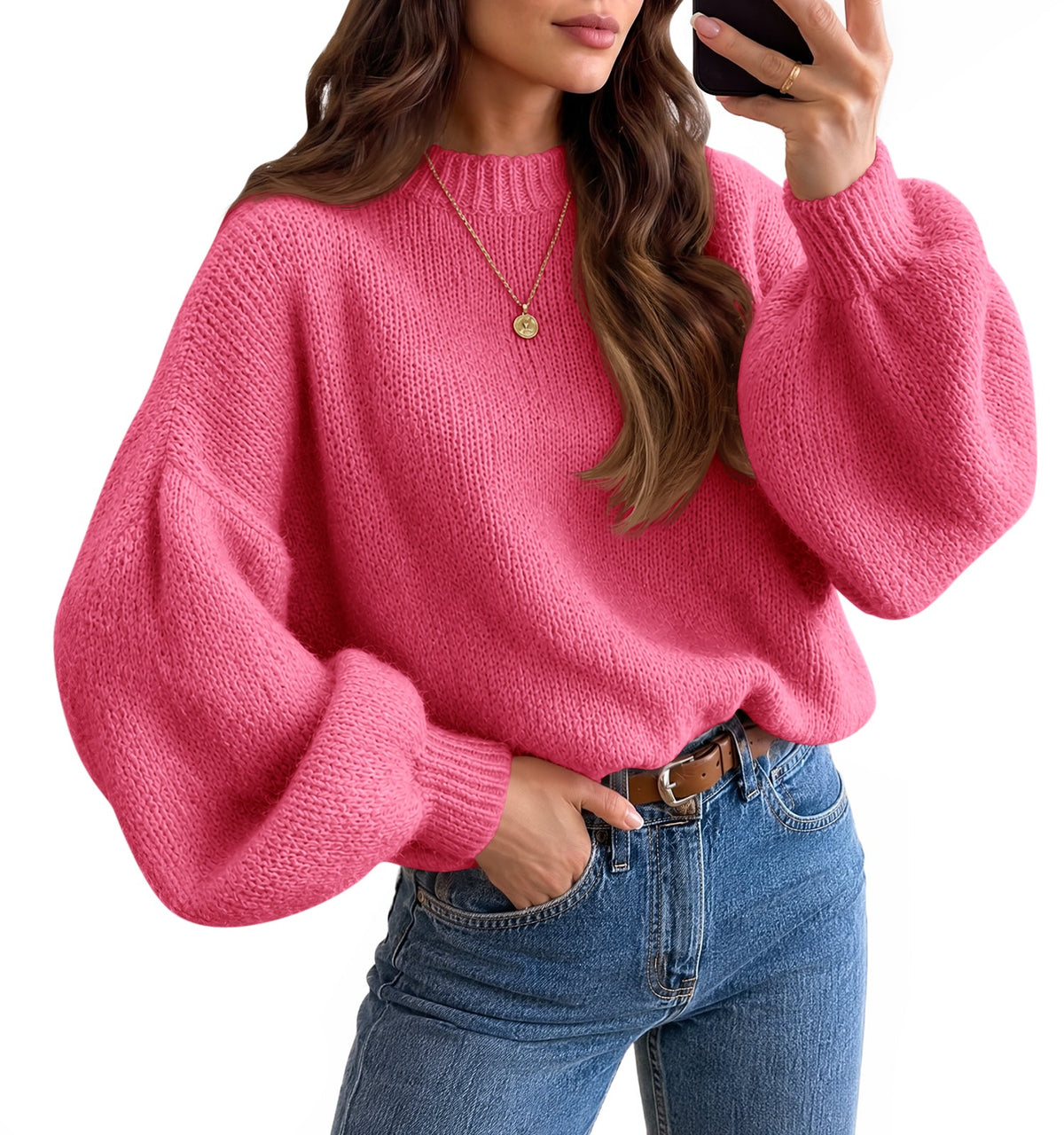 usvara Womens Crew Neck Slouchy Knit Pullover