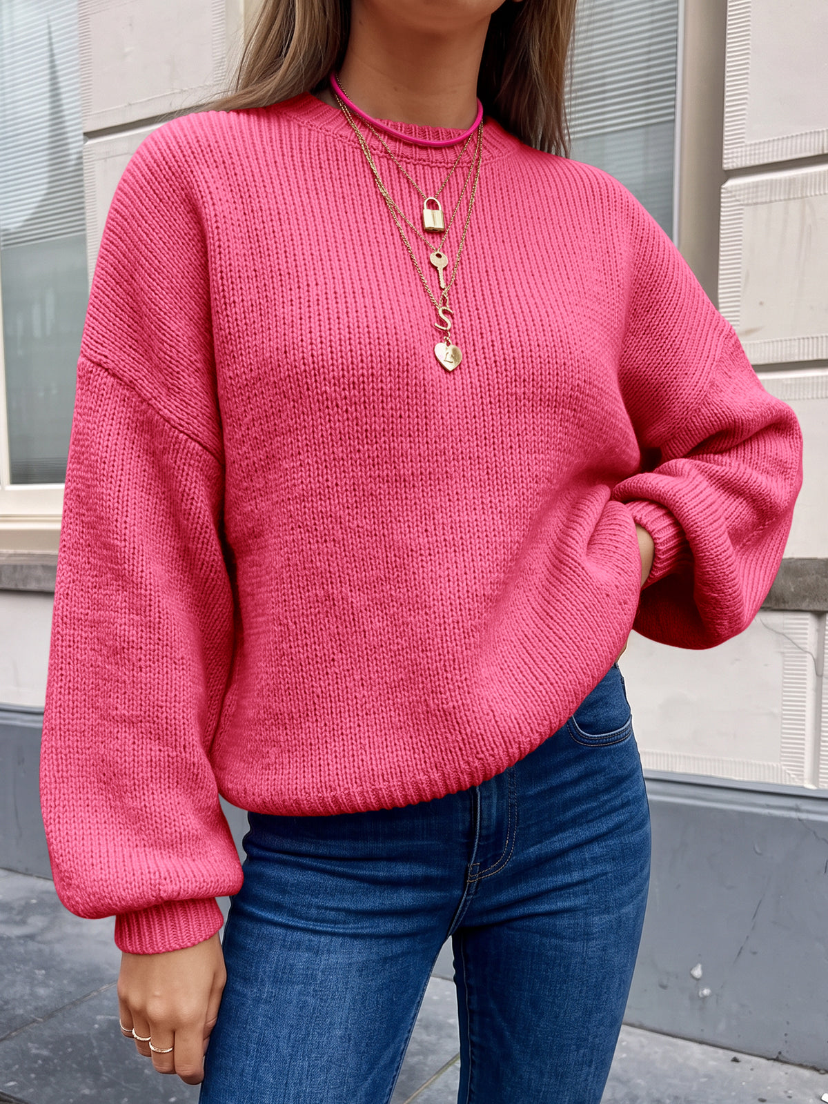 usvara Womens Crew Neck Slouchy Knit Pullover