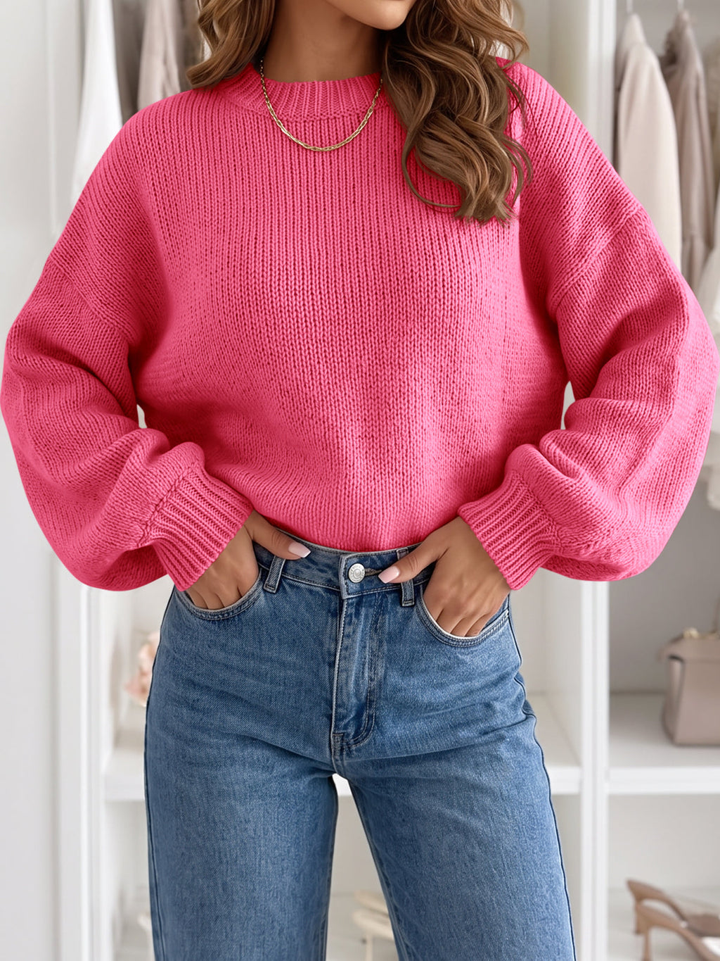 usvara Womens Crew Neck Slouchy Knit Pullover