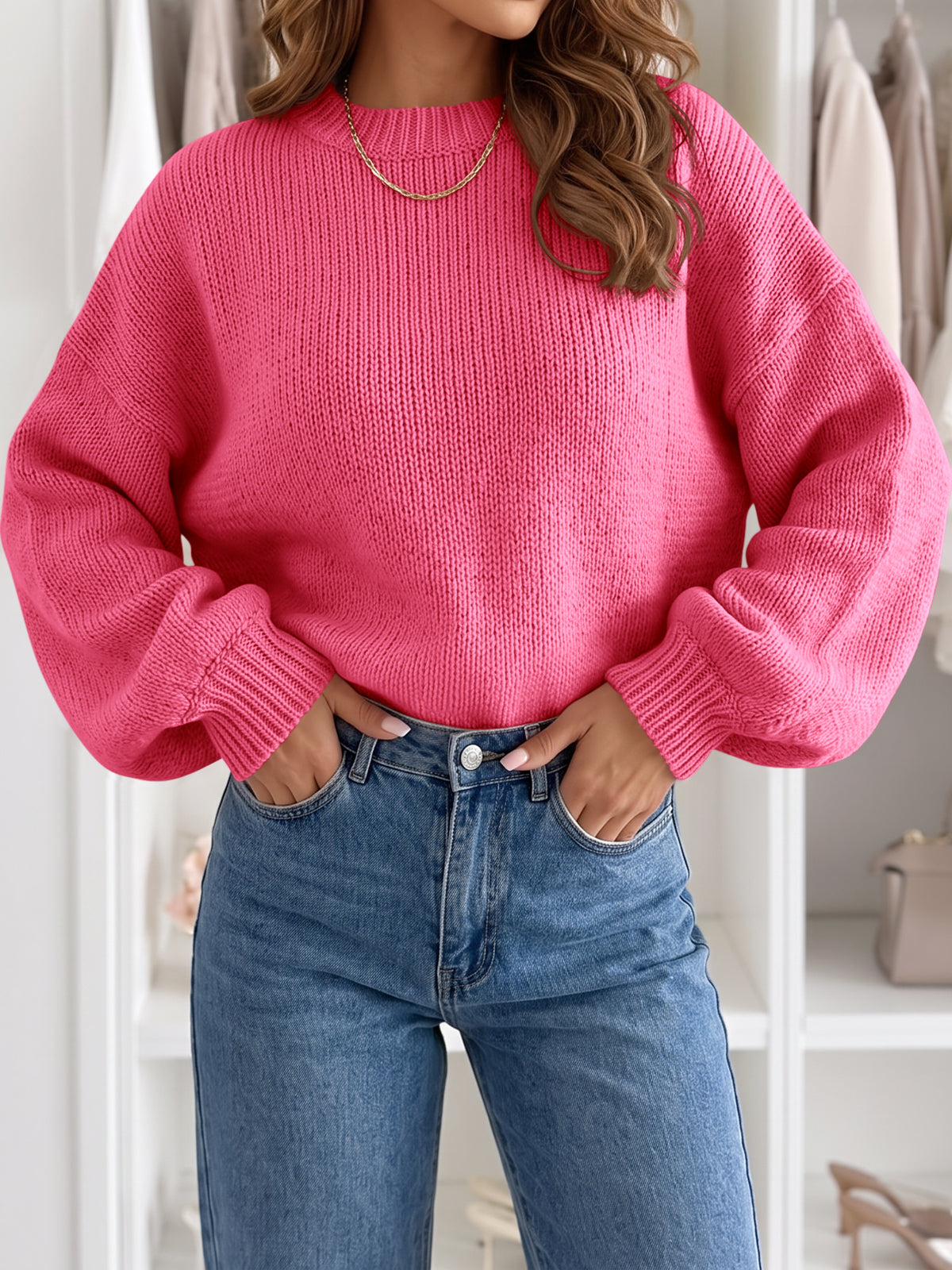 usvara Womens Crew Neck Slouchy Knit Pullover