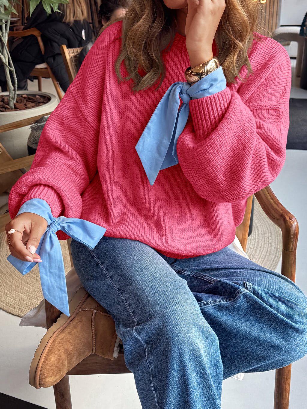 usvara Womens Crew Neck Slouchy Knit Pullover
