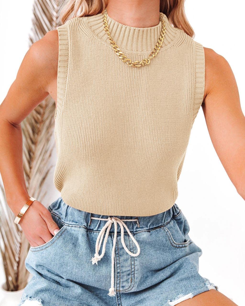 usvara Womens High Neck Ribbed Tank Tops