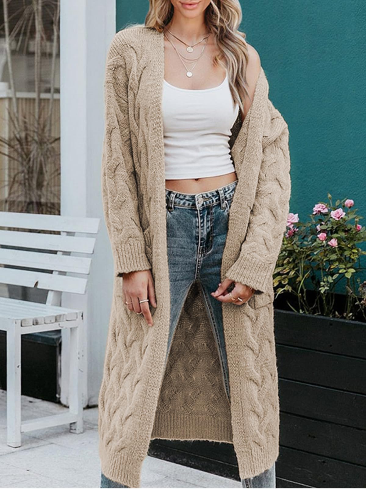 usvara Womens Cable Knit Long Cardigan