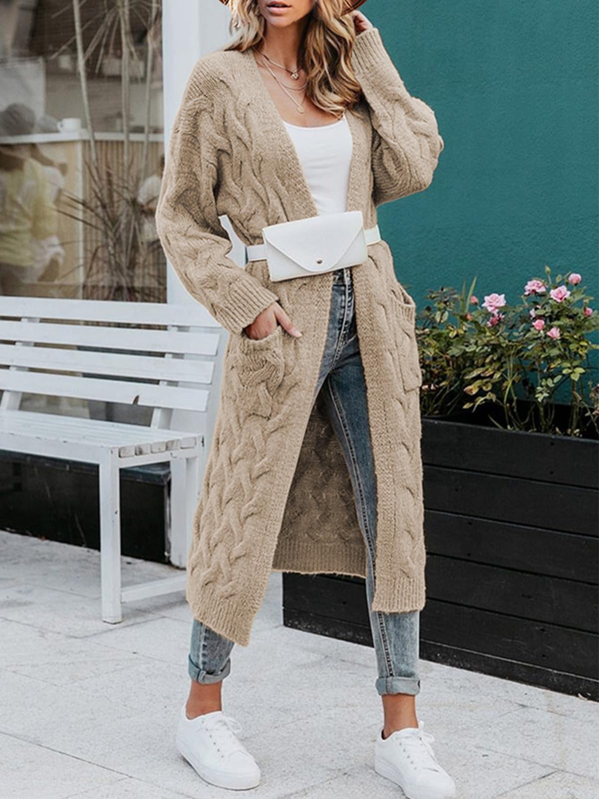 usvara Womens Cable Knit Long Cardigan