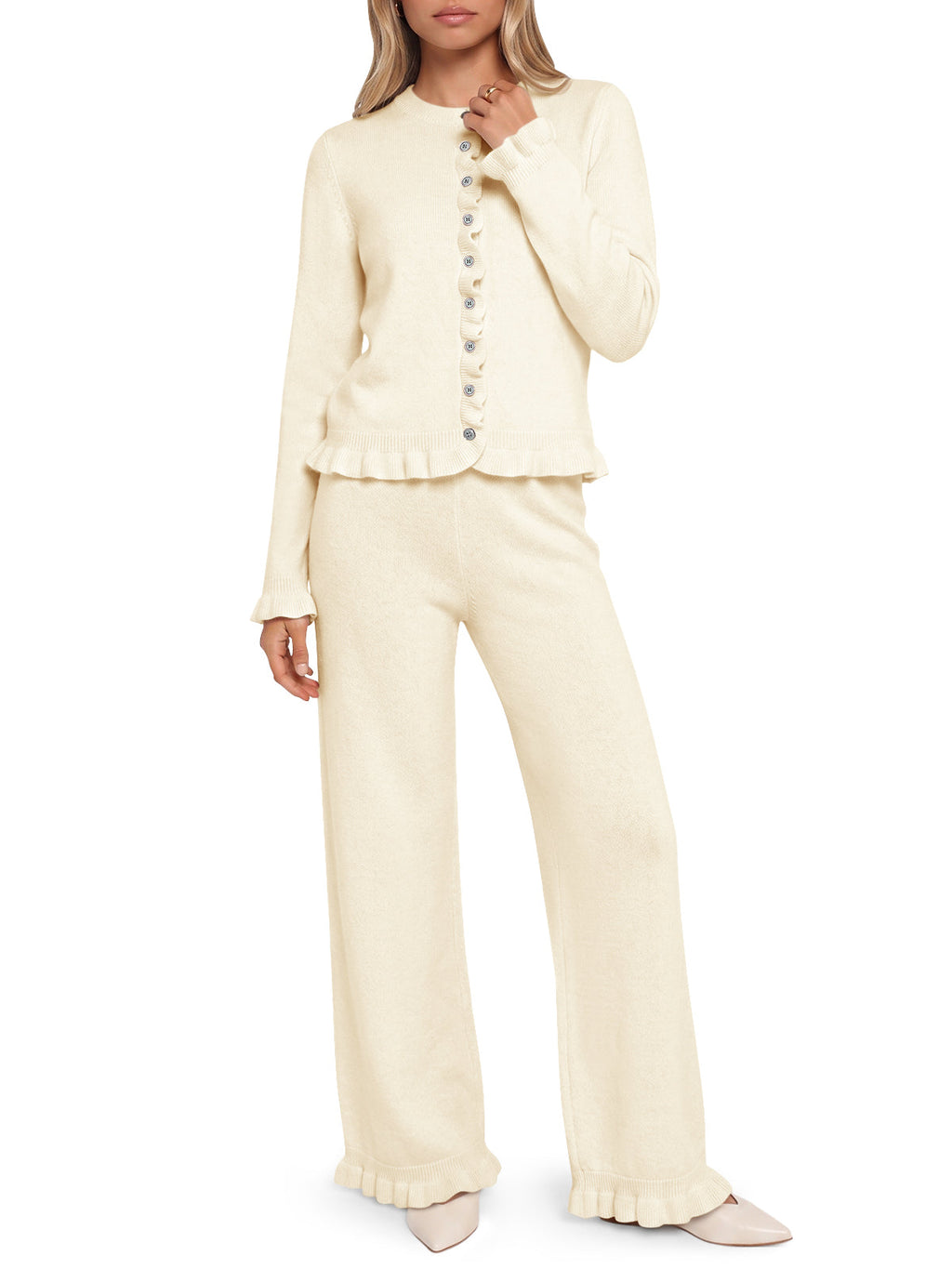 usvara Women Ruffle Knit Lounge Set